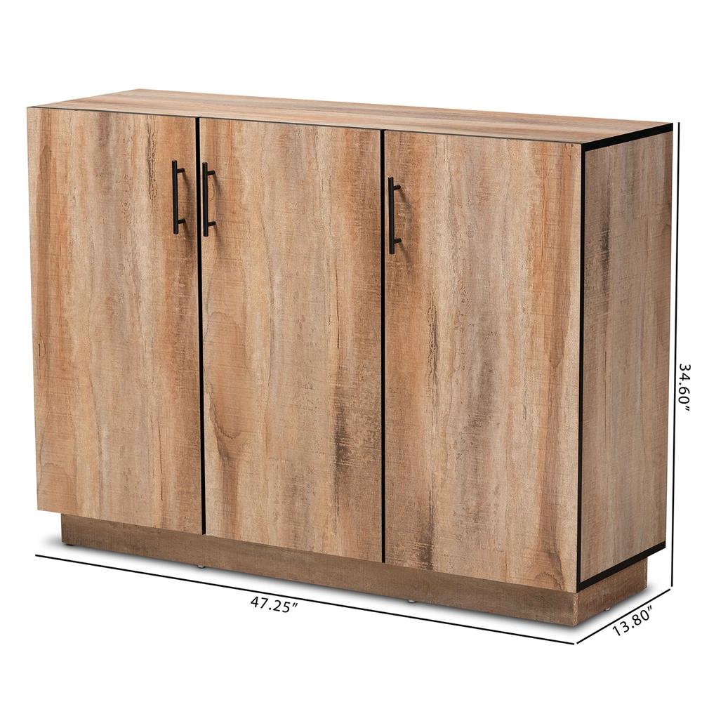 Natural Oak Finished Wood 3-Door Dining Room Sideboard Buffet. Picture 18