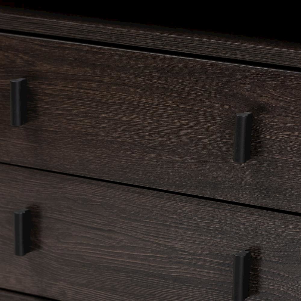 Dark Brown Finished Wood and Black Metal 2-Drawer Nightstand. Picture 15