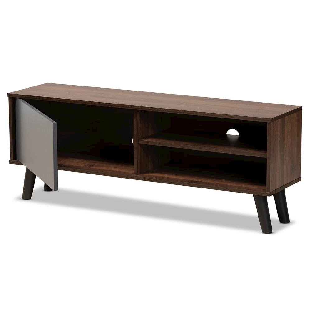 Two-Tone Walnut Brown and Grey Finished Wood TV Stand. Picture 10