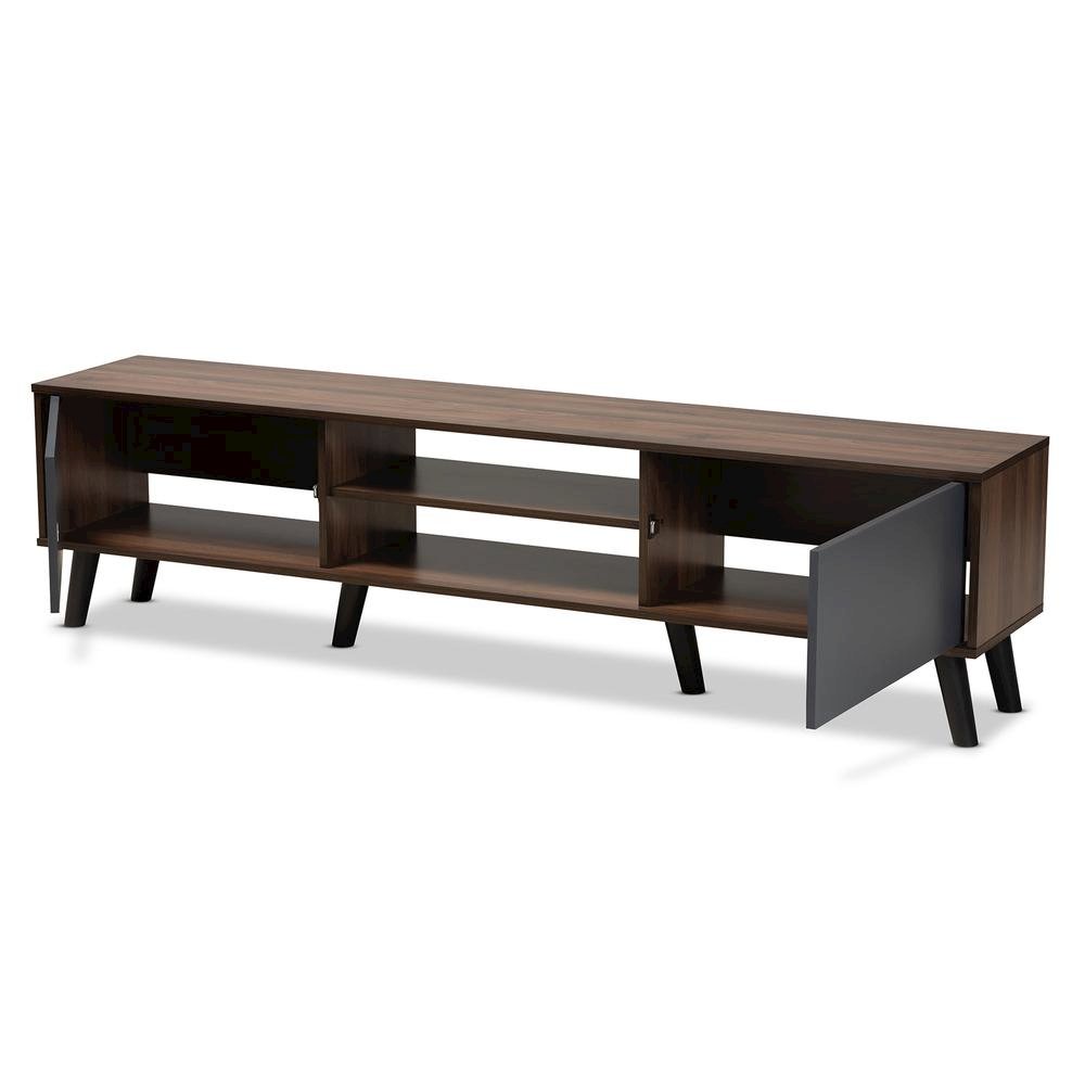 Multi-Tone Grey and Walnut Brown Finished Wood TV Stand. Picture 11