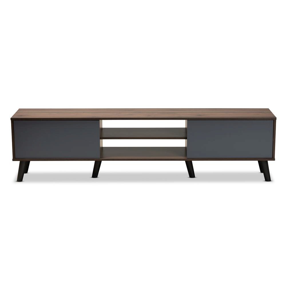 Multi-Tone Grey and Walnut Brown Finished Wood TV Stand. Picture 12