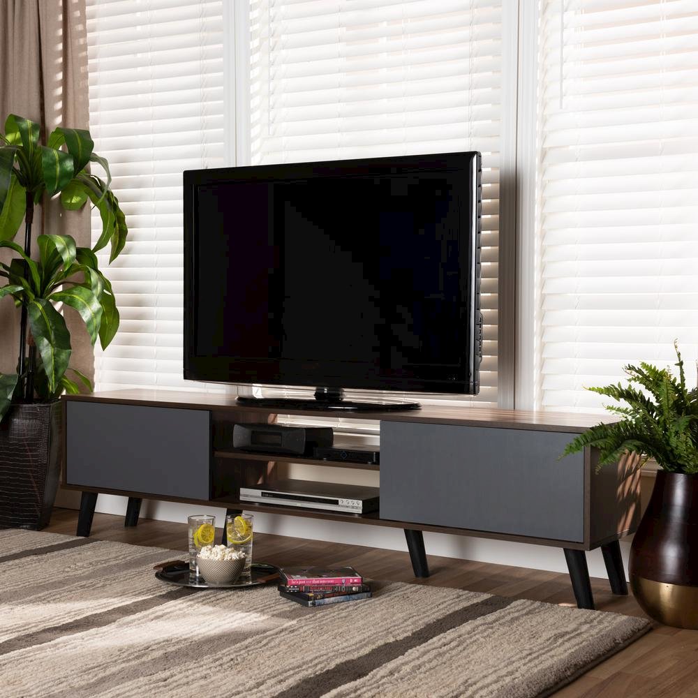 Multi-Tone Grey and Walnut Brown Finished Wood TV Stand. Picture 16