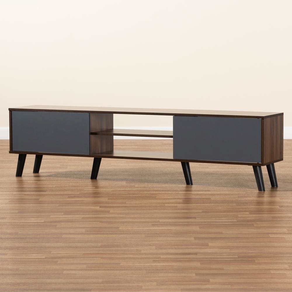 Multi-Tone Grey and Walnut Brown Finished Wood TV Stand. Picture 17