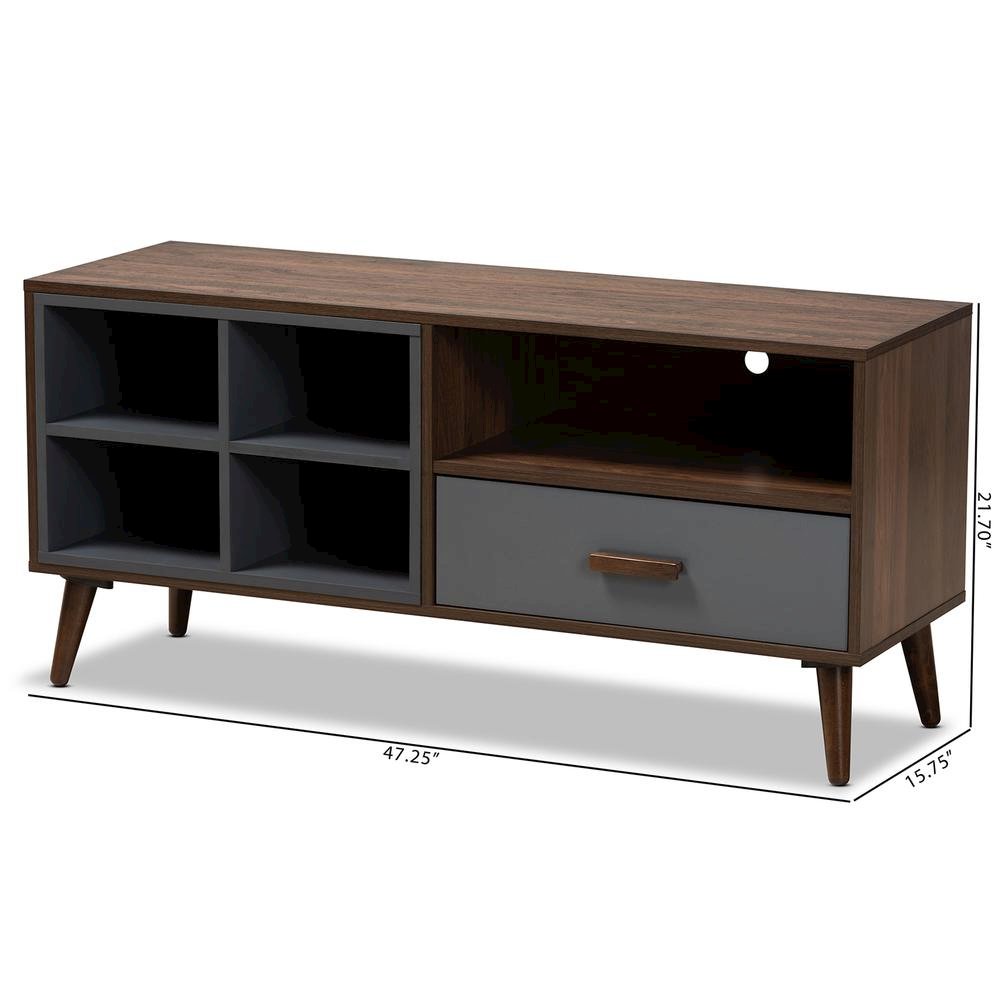 Two-Tone Grey and Walnut Brown Finished Wood 1-Drawer TV Stand. Picture 20