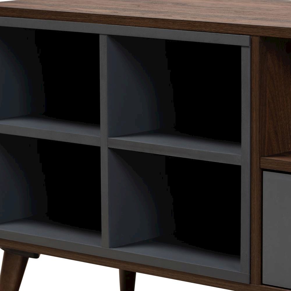 Two-Tone Grey and Walnut Brown Finished Wood 1-Drawer TV Stand. Picture 15