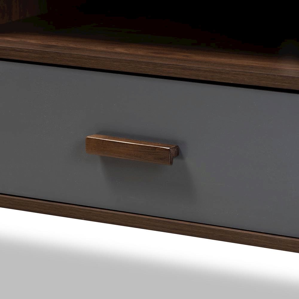 Two-Tone Grey and Walnut Brown Finished Wood 1-Drawer TV Stand. Picture 16