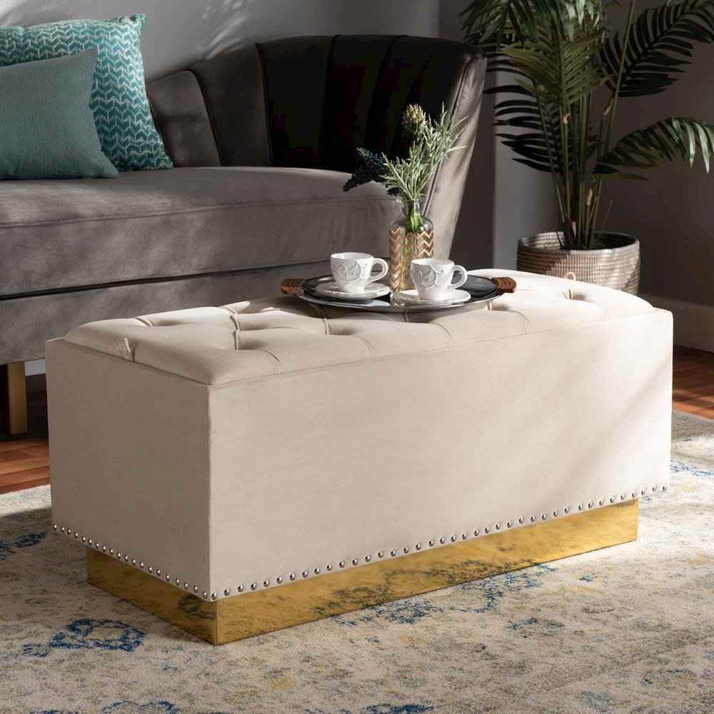 Gold PU Leather Storage Ottoman. Picture 17