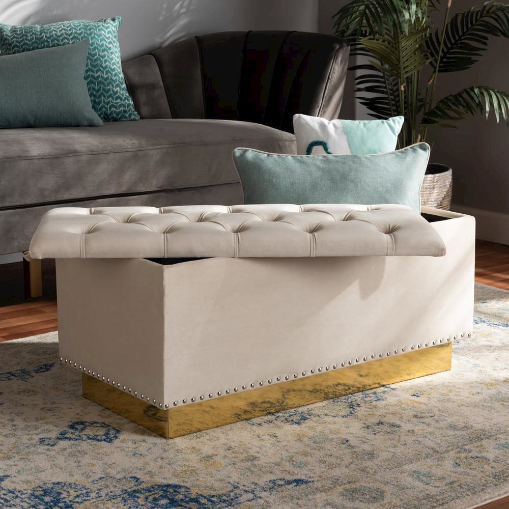 Gold PU Leather Storage Ottoman. Picture 18