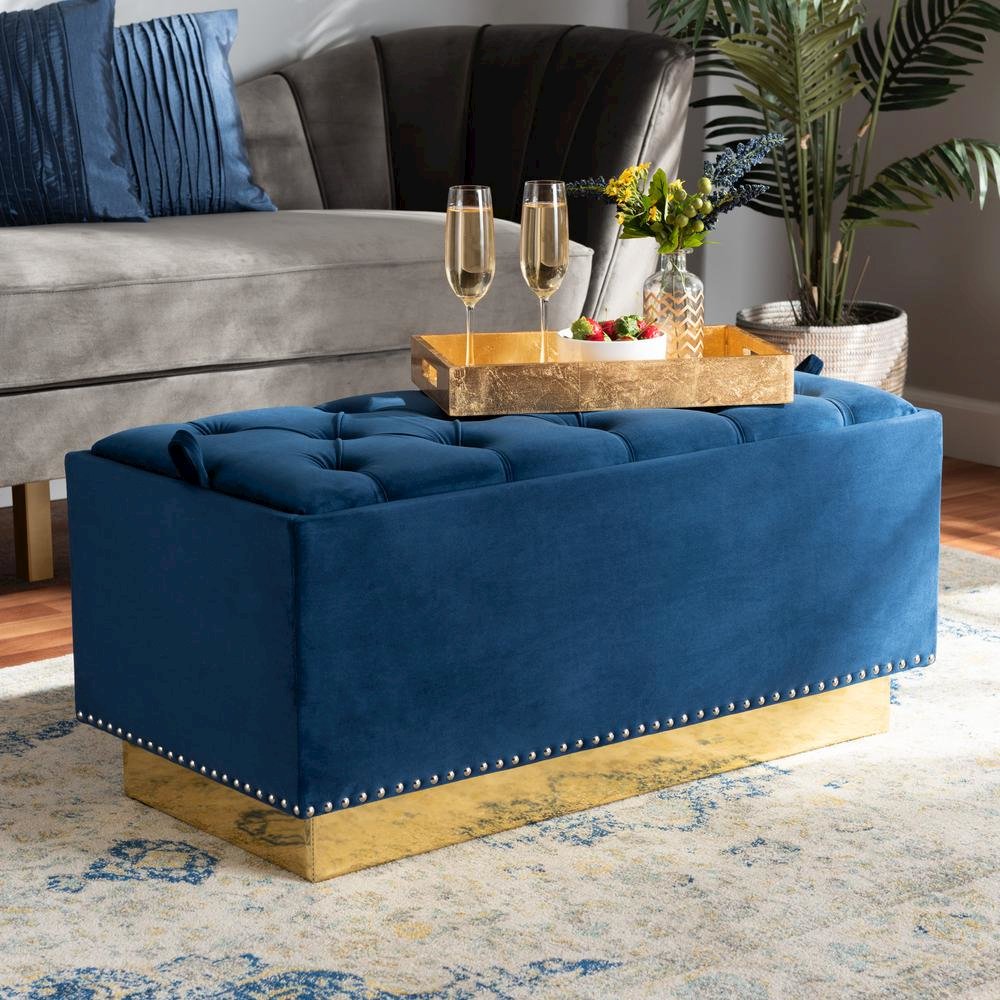 Gold PU Leather Storage Ottoman. Picture 17