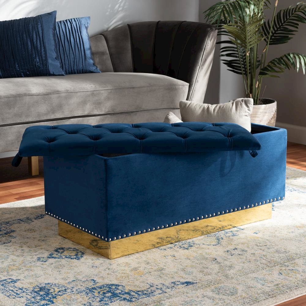 Gold PU Leather Storage Ottoman. Picture 18