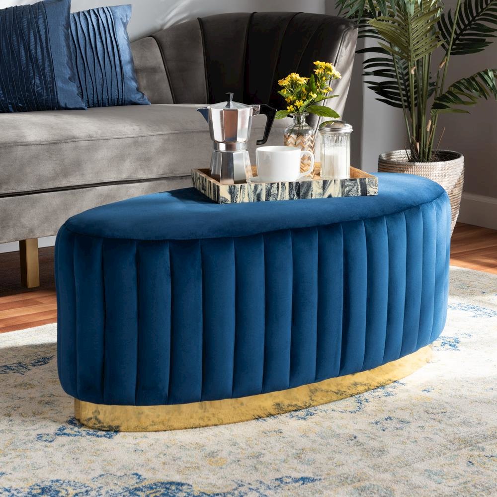 Gold PU Leather Ottoman. Picture 12