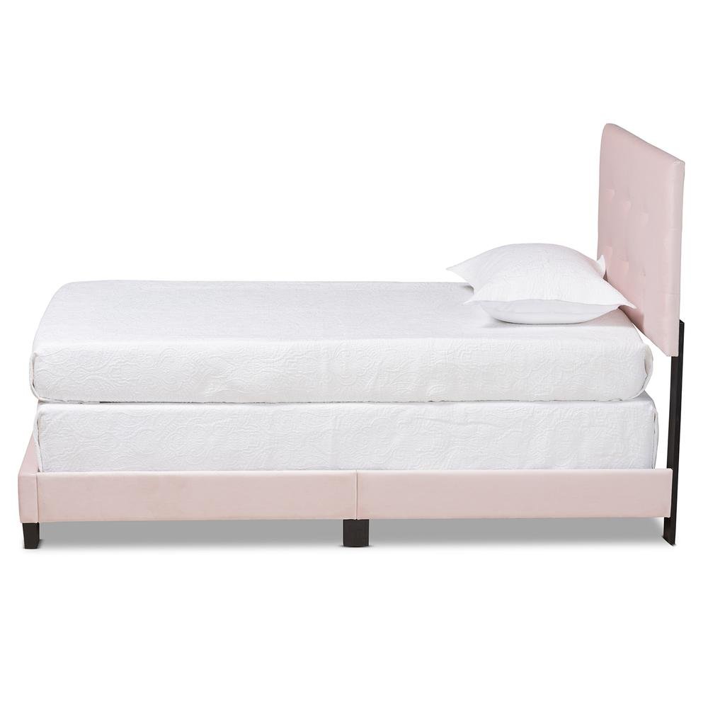 Glam Light Pink Velvet Fabric Upholstered Twin Size Panel Bed. Picture 10