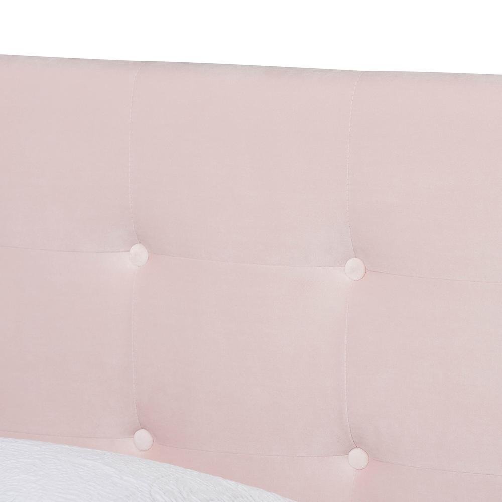 Glam Light Pink Velvet Fabric Upholstered Twin Size Panel Bed. Picture 12
