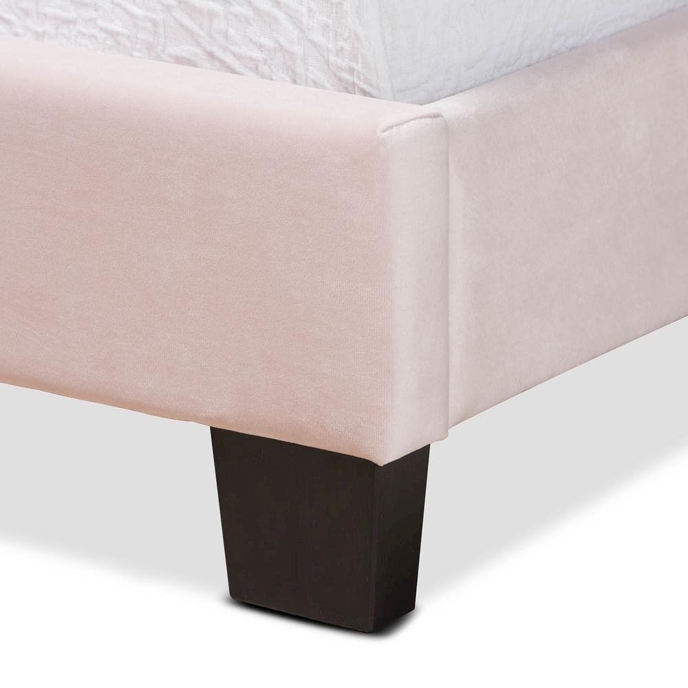 Glam Light Pink Velvet Fabric Upholstered Twin Size Panel Bed. Picture 13