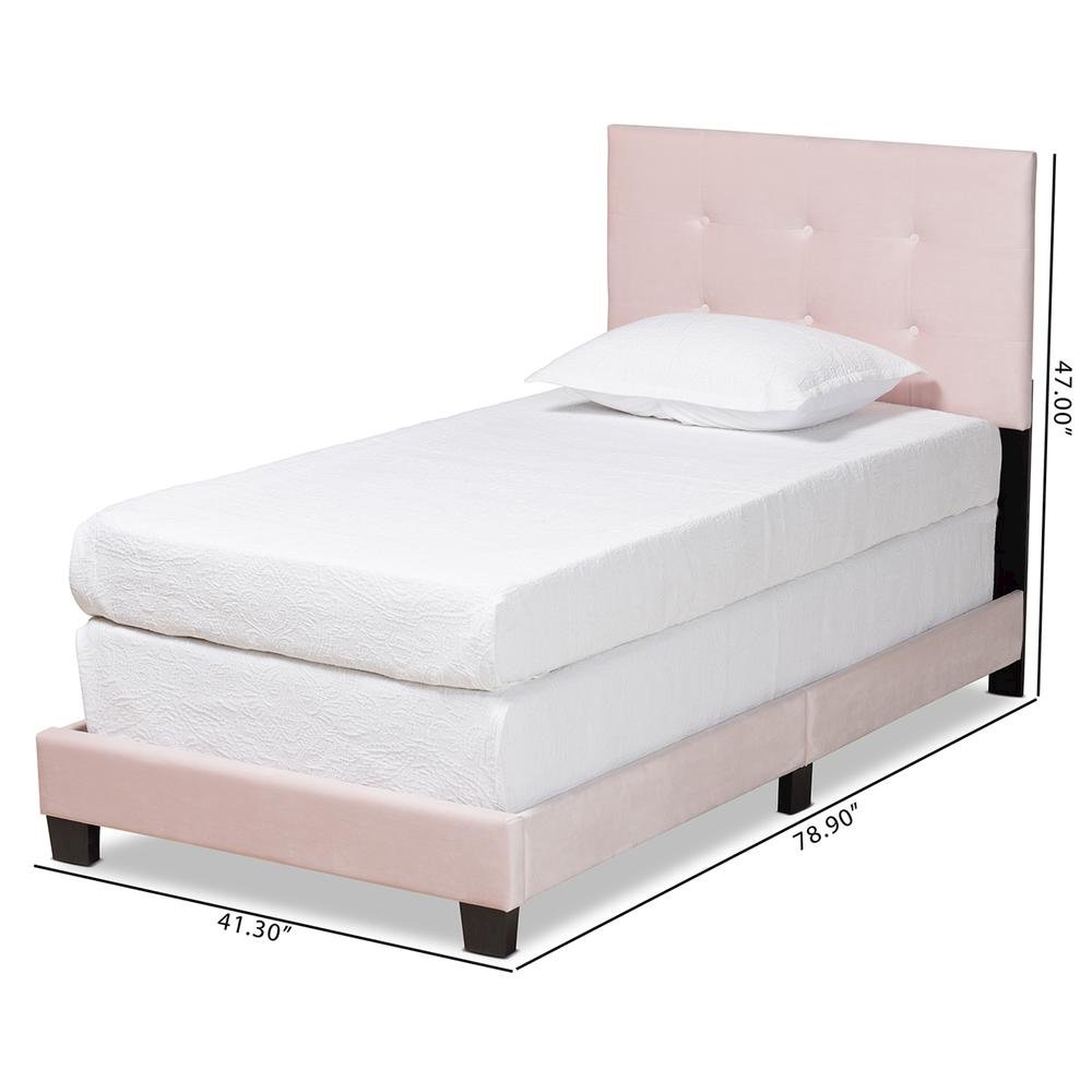 Glam Light Pink Velvet Fabric Upholstered Twin Size Panel Bed. Picture 16