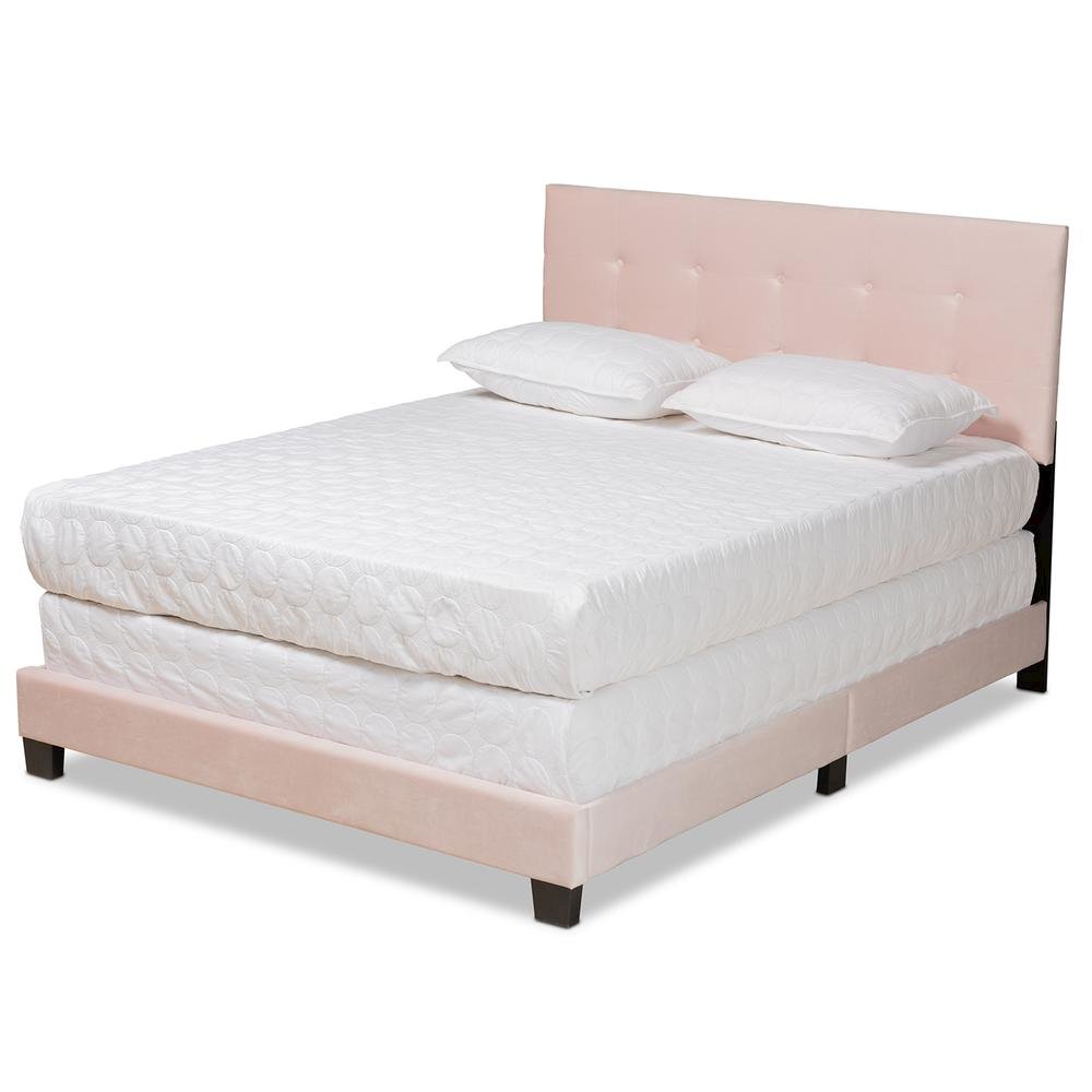Glam Light Pink Velvet Fabric Upholstered Queen Size Panel Bed. Picture 10
