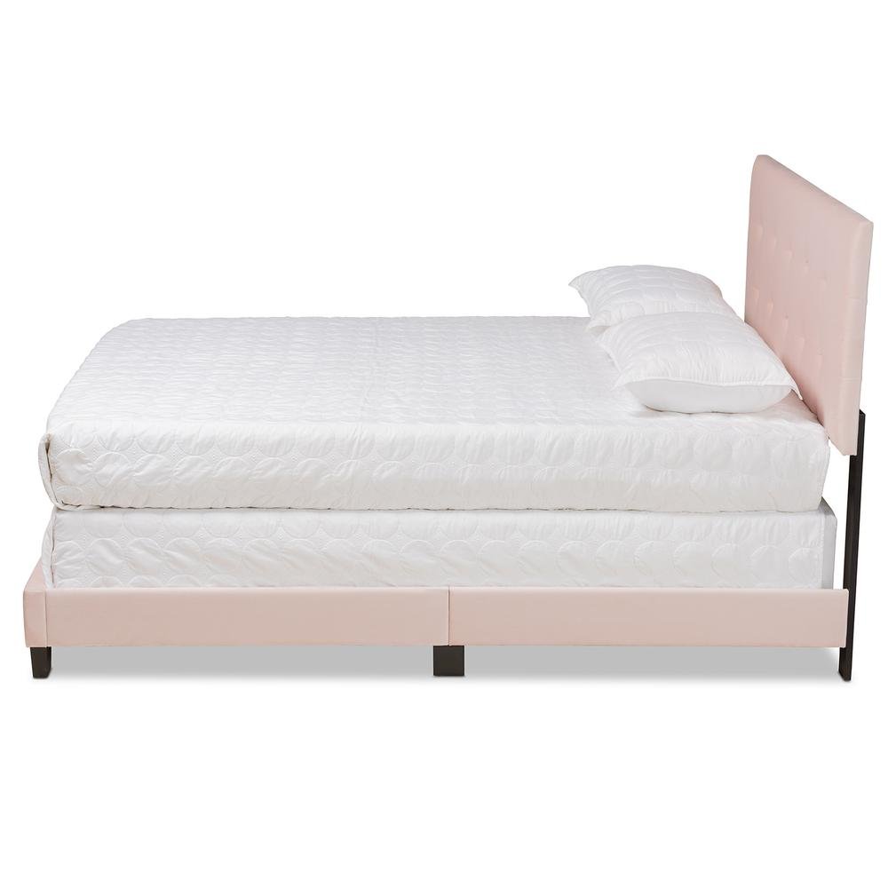 Glam Light Pink Velvet Fabric Upholstered Queen Size Panel Bed. Picture 11
