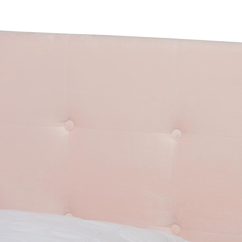 Glam Light Pink Velvet Fabric Upholstered Queen Size Panel Bed. Picture 13