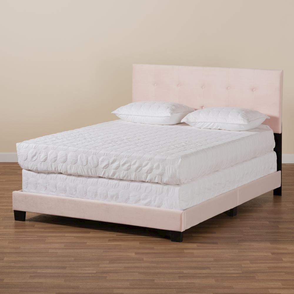 Glam Light Pink Velvet Fabric Upholstered Queen Size Panel Bed. Picture 16