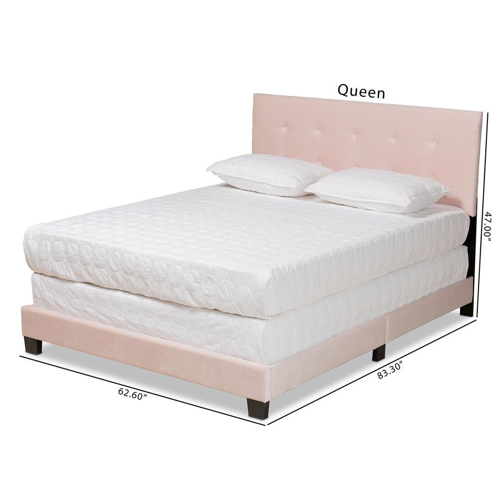 Glam Light Pink Velvet Fabric Upholstered Queen Size Panel Bed. Picture 18