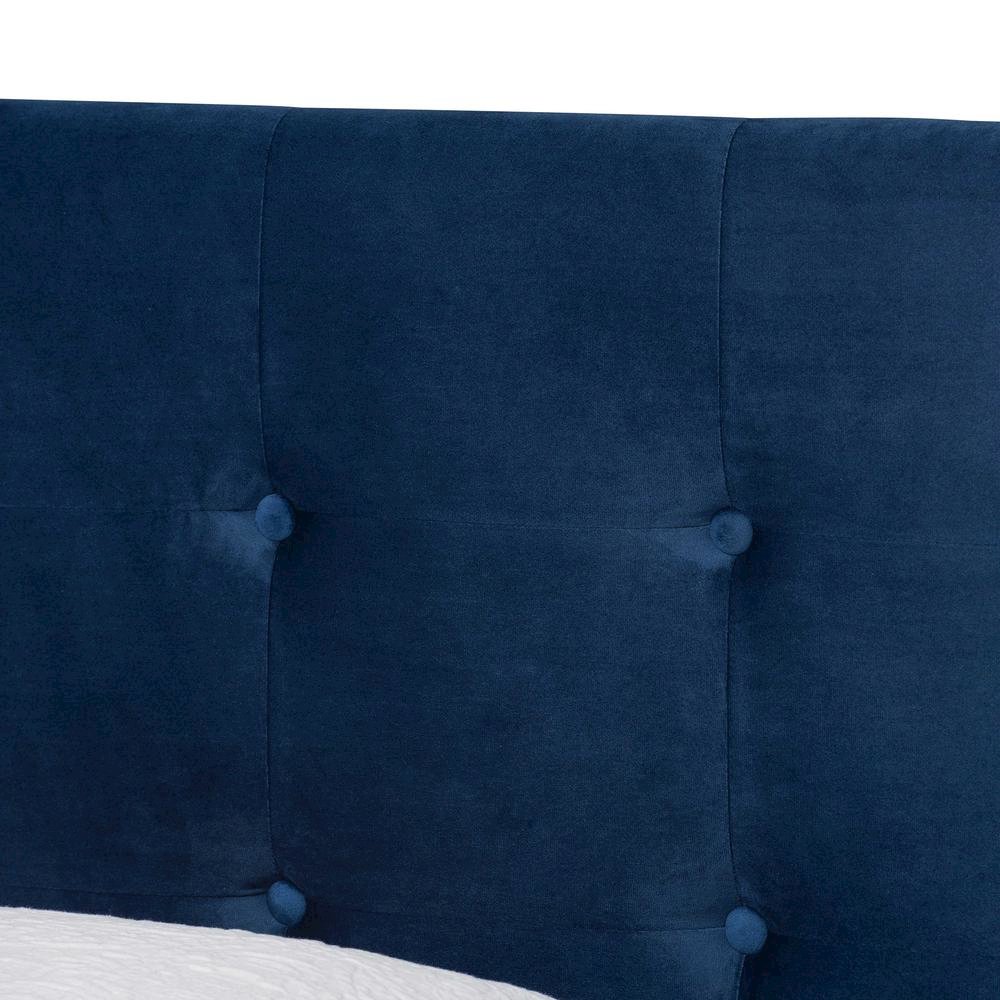 Glam Navy Blue Velvet Fabric Upholstered Twin Size Panel Bed. Picture 12