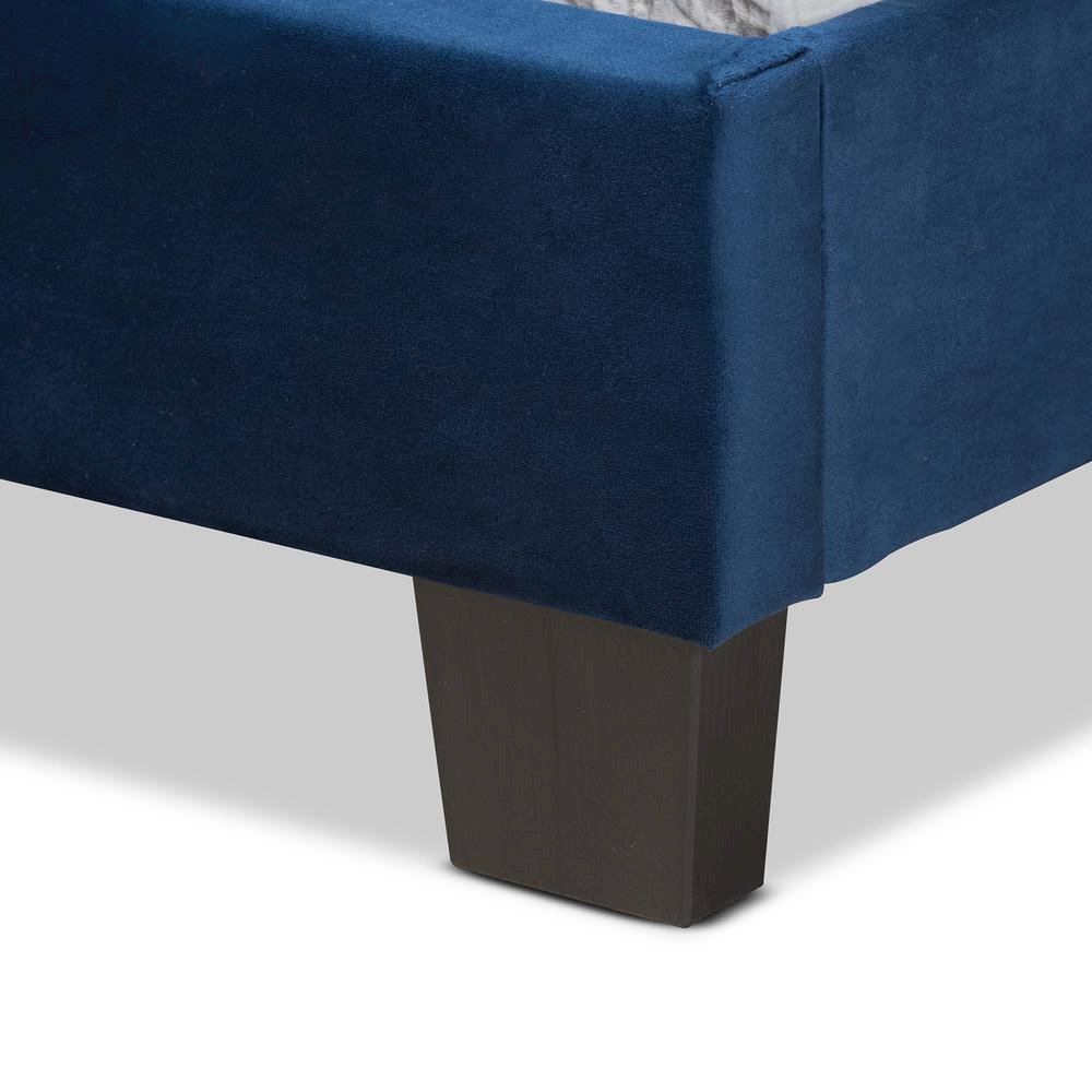 Glam Navy Blue Velvet Fabric Upholstered Twin Size Panel Bed. Picture 13