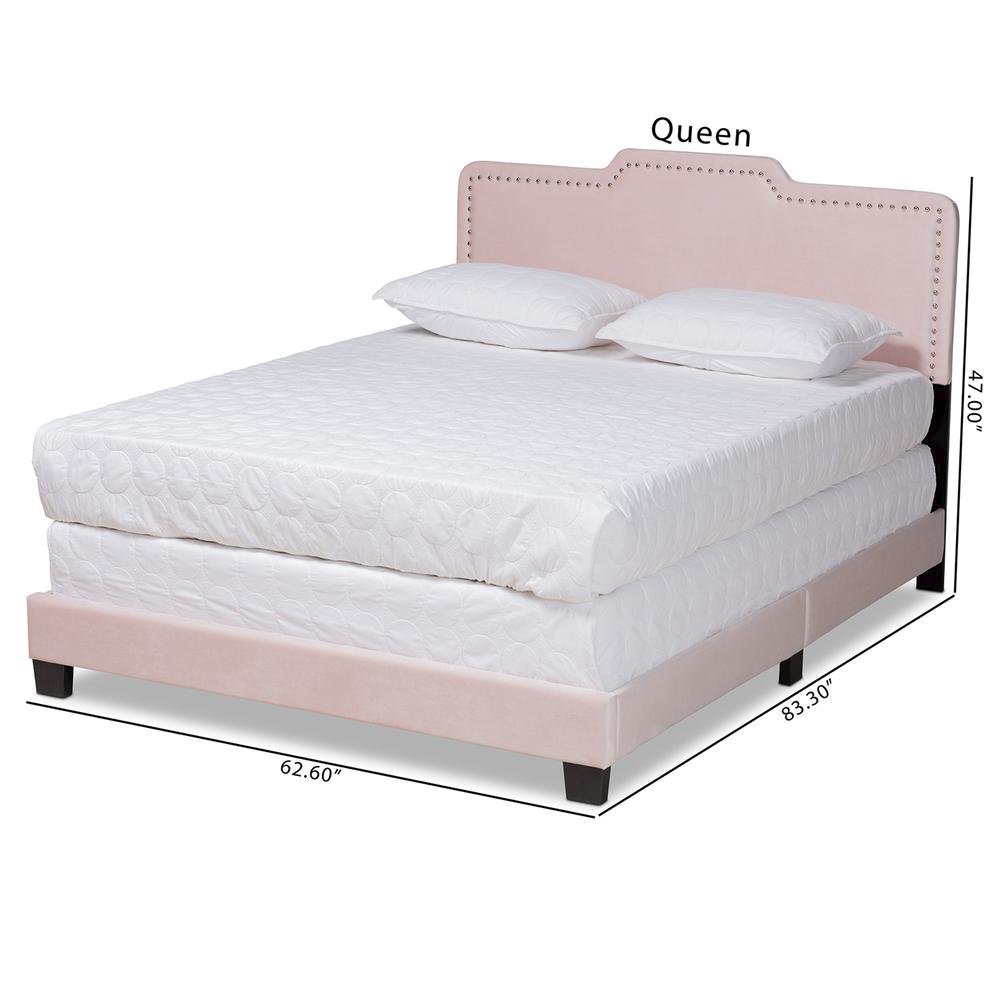 Glam Light Pink Velvet Fabric Upholstered Full Size Panel Bed. Picture 18