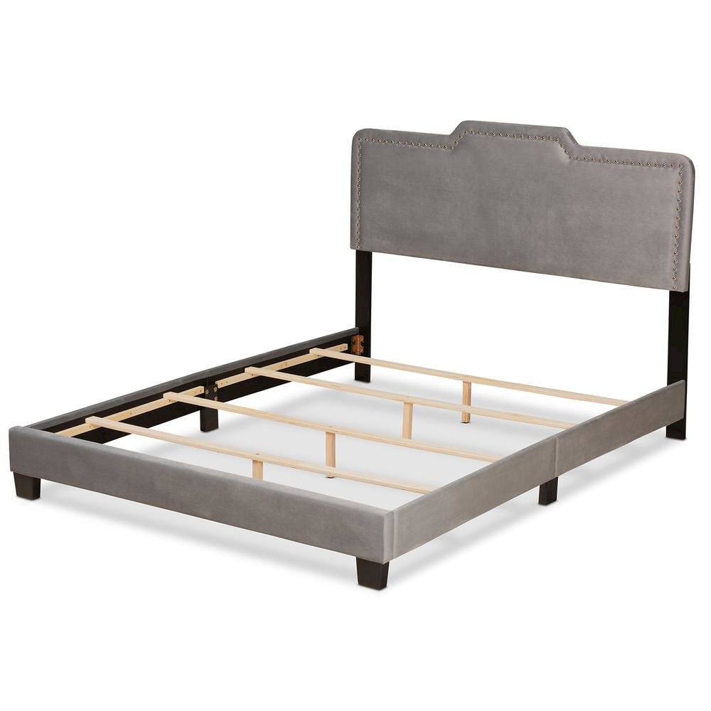 Glam Grey Velvet Fabric Upholstered Queen Size Panel Bed. Picture 12