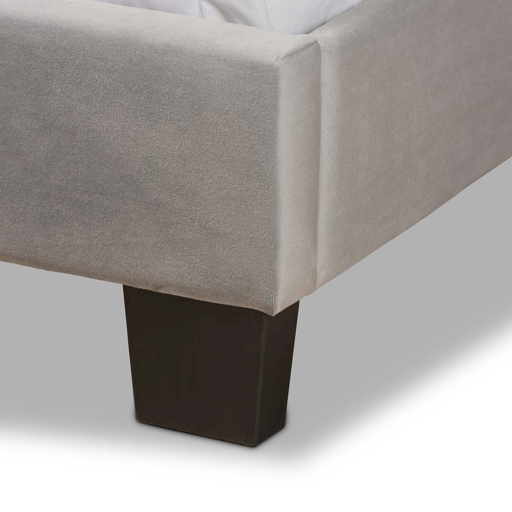 Glam Grey Velvet Fabric Upholstered Queen Size Panel Bed. Picture 14