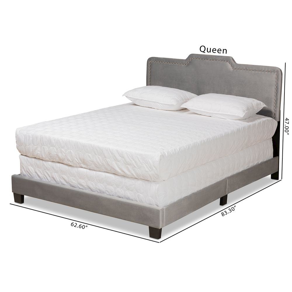 Glam Grey Velvet Fabric Upholstered Queen Size Panel Bed. Picture 18