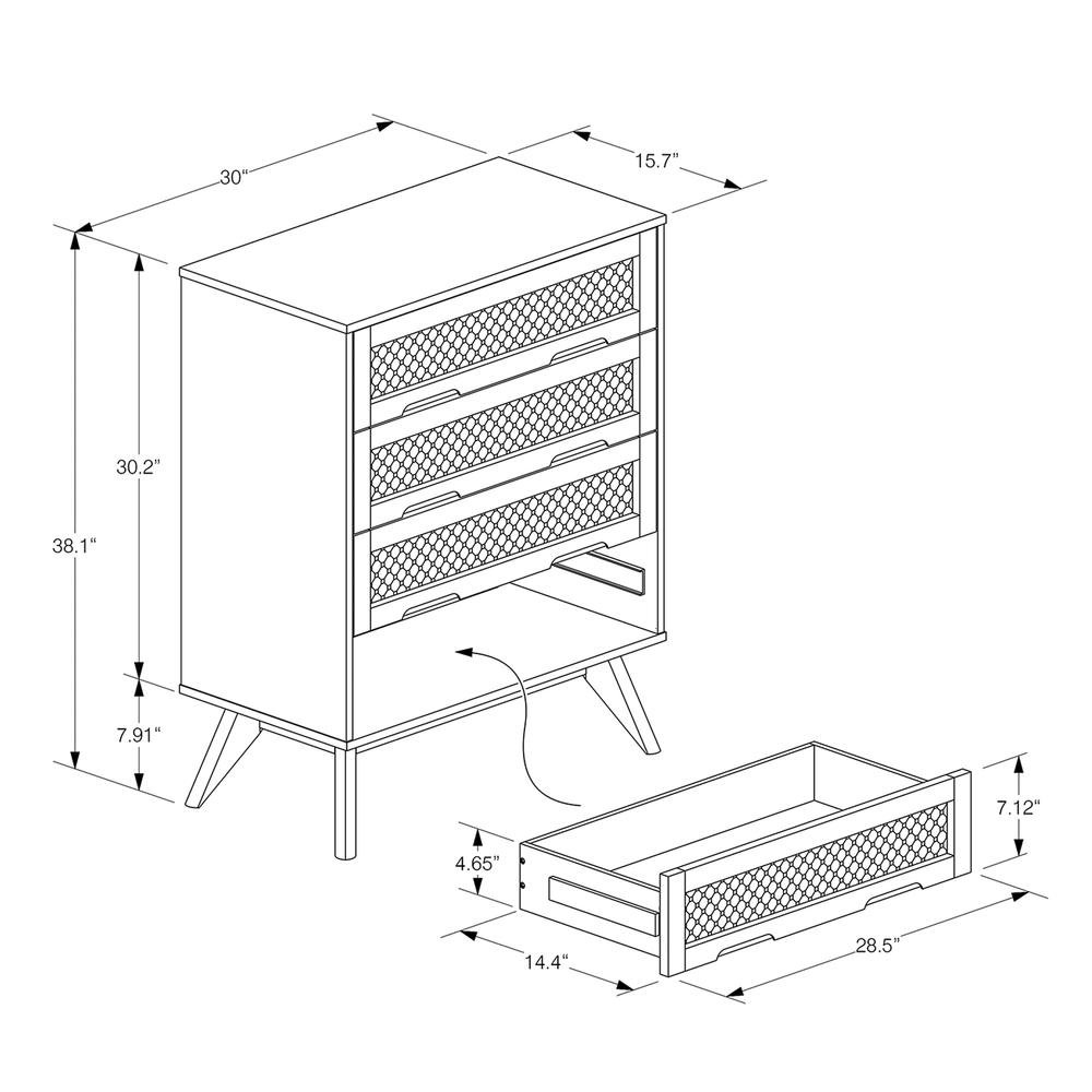 Modern Walnut Brown Finished Wood and Synthetic Rattan 4-Drawer Chest. Picture 22