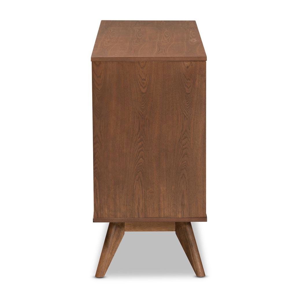 Modern Walnut Brown Finished Wood and Synthetic Rattan 6-Drawer Dresser. Picture 15