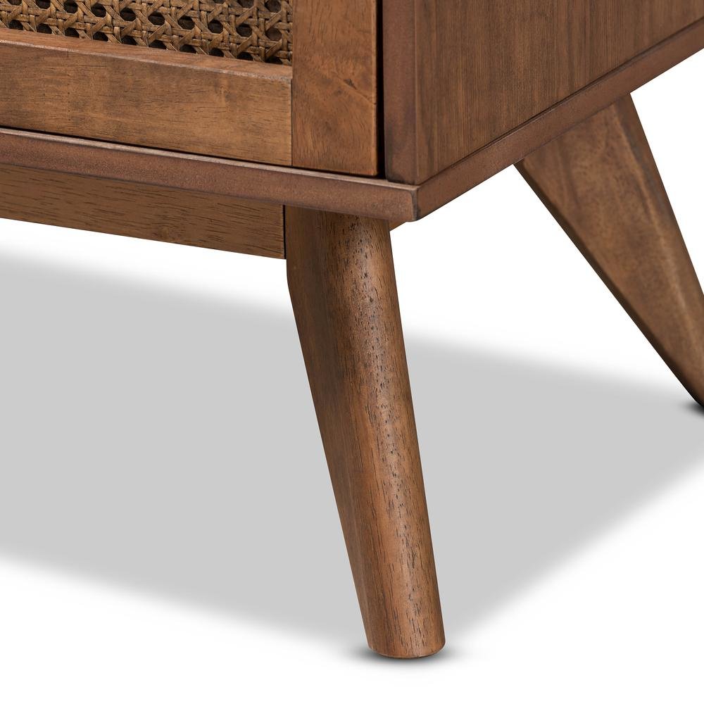 Modern Walnut Brown Finished Wood and Synthetic Rattan 6-Drawer Dresser. Picture 17