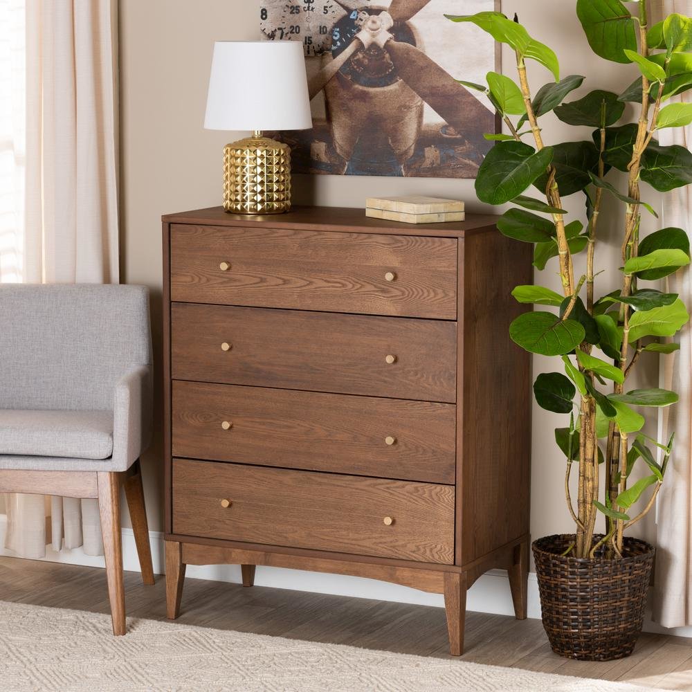 Baxton Studio Landis Mid-Century Modern Ash Walnut Finished Wood 4-Drawer Chest. Picture 19
