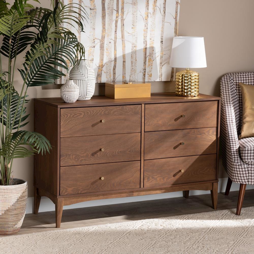 Landis Mid-Century Modern Ash Walnut Finished Wood 6-Drawer Dresser. Picture 19