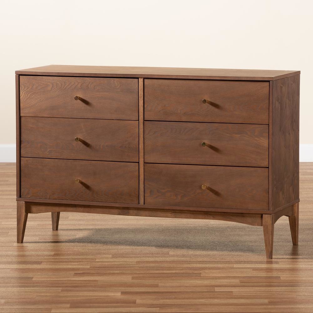Landis Mid-Century Modern Ash Walnut Finished Wood 6-Drawer Dresser. Picture 20