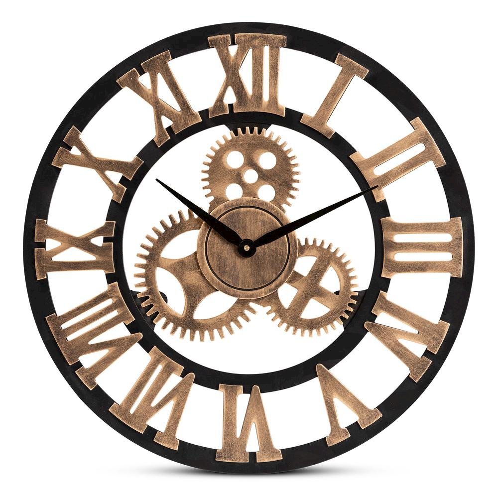 Black and Distressed Brown Finished Wood Wall Clock. Picture 4