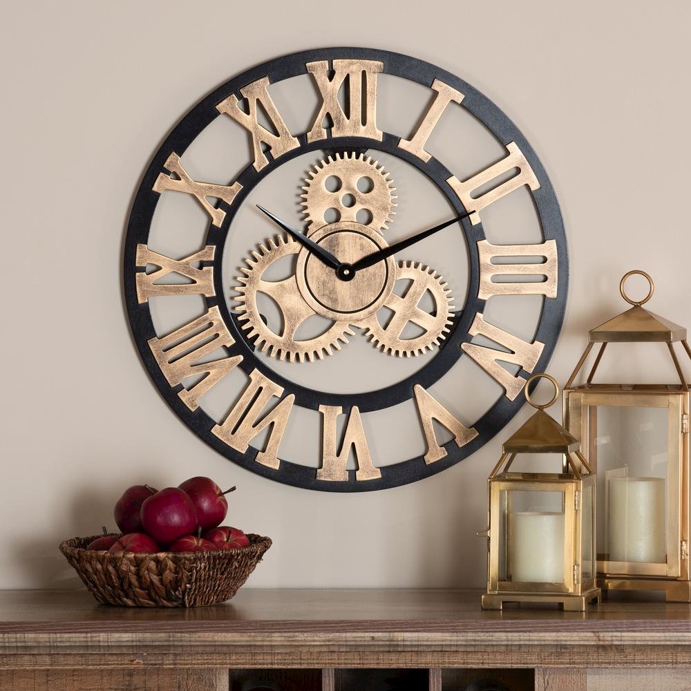 Black and Distressed Brown Finished Wood Wall Clock. Picture 5