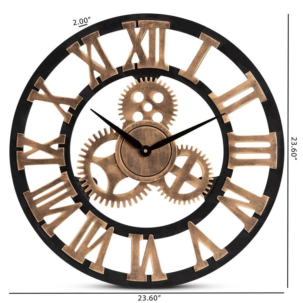 Black and Distressed Brown Finished Wood Wall Clock. Picture 6