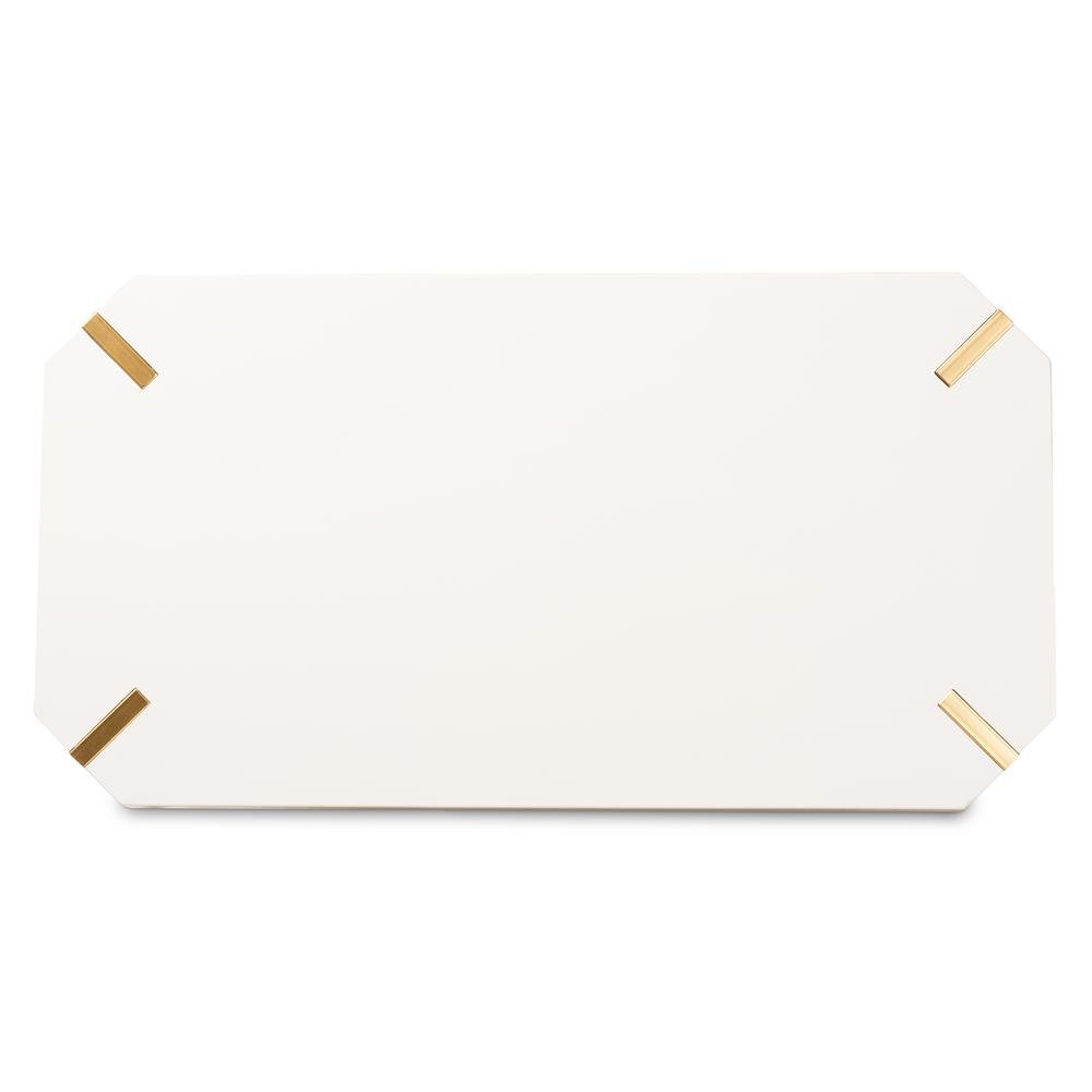 Glam and Luxe Brushed Gold Metal and White Finished Wood Coffee Table. Picture 12