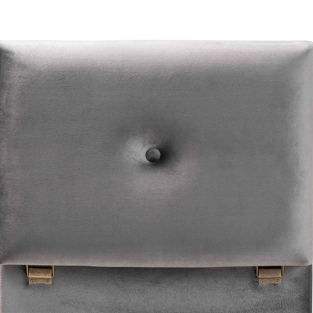 Grey Velvet Fabric Upholstered and Oak Brown Finished Wood Storage Ottoman. Picture 17