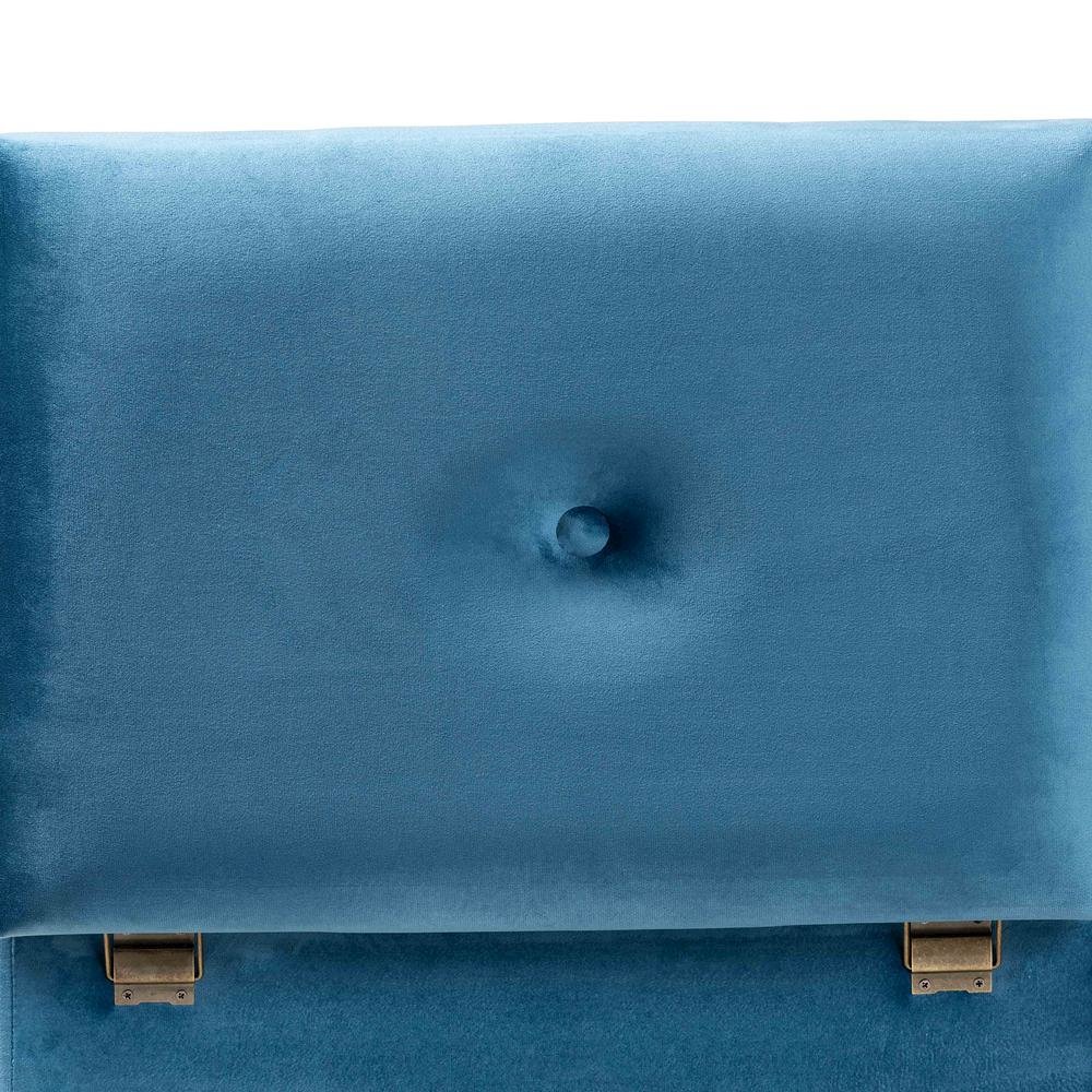 Sky Blue Velvet Fabric Upholstered and Oak Brown Finished Wood Storage Ottoman. Picture 17