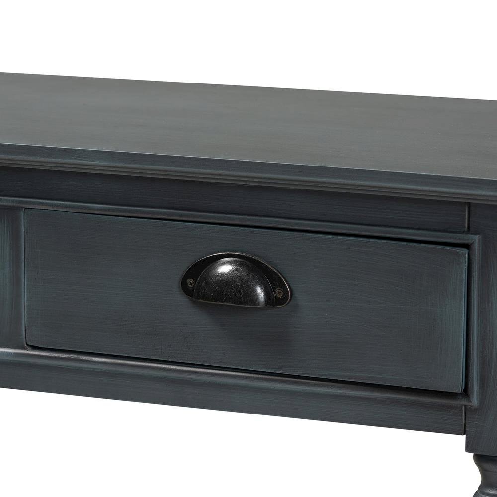 Garvey French Provincial Dark Blue Gray Wood 3-Drawer Entryway Console Table. Picture 14