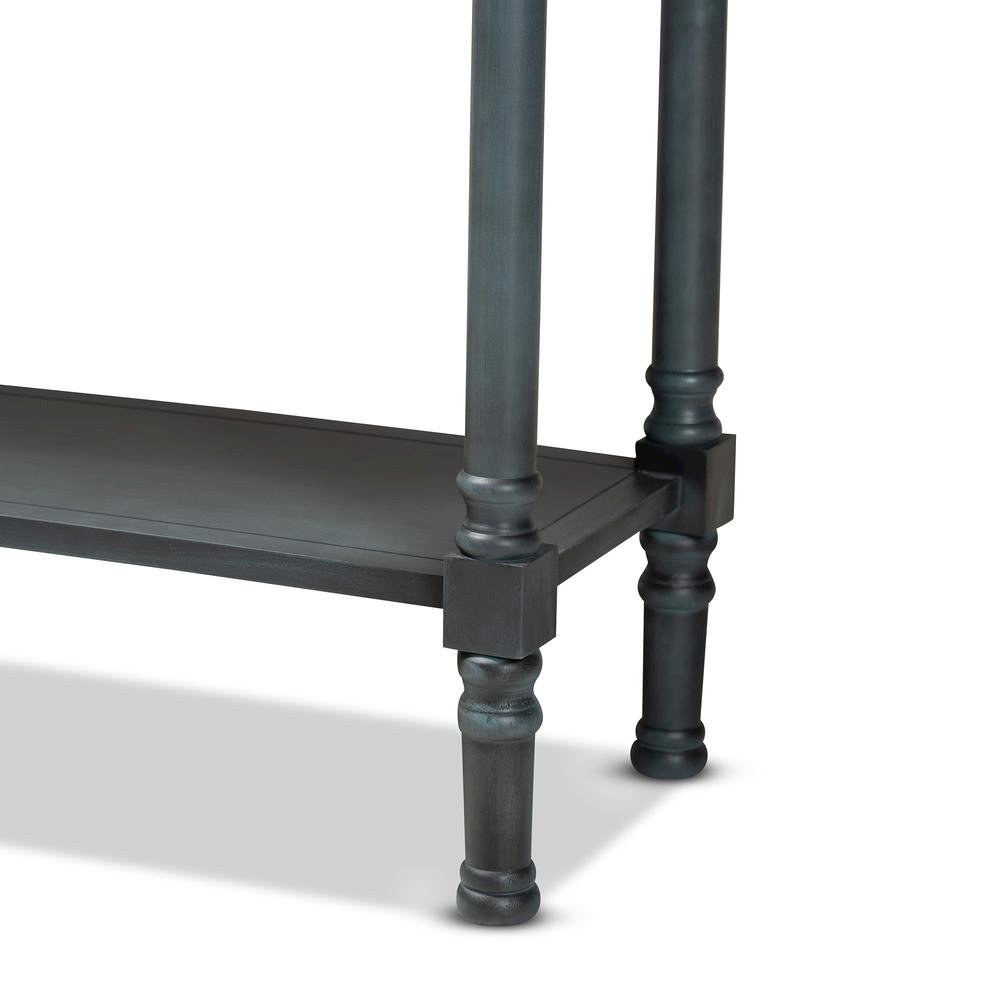 Garvey French Provincial Dark Blue Gray Wood 3-Drawer Entryway Console Table. Picture 15