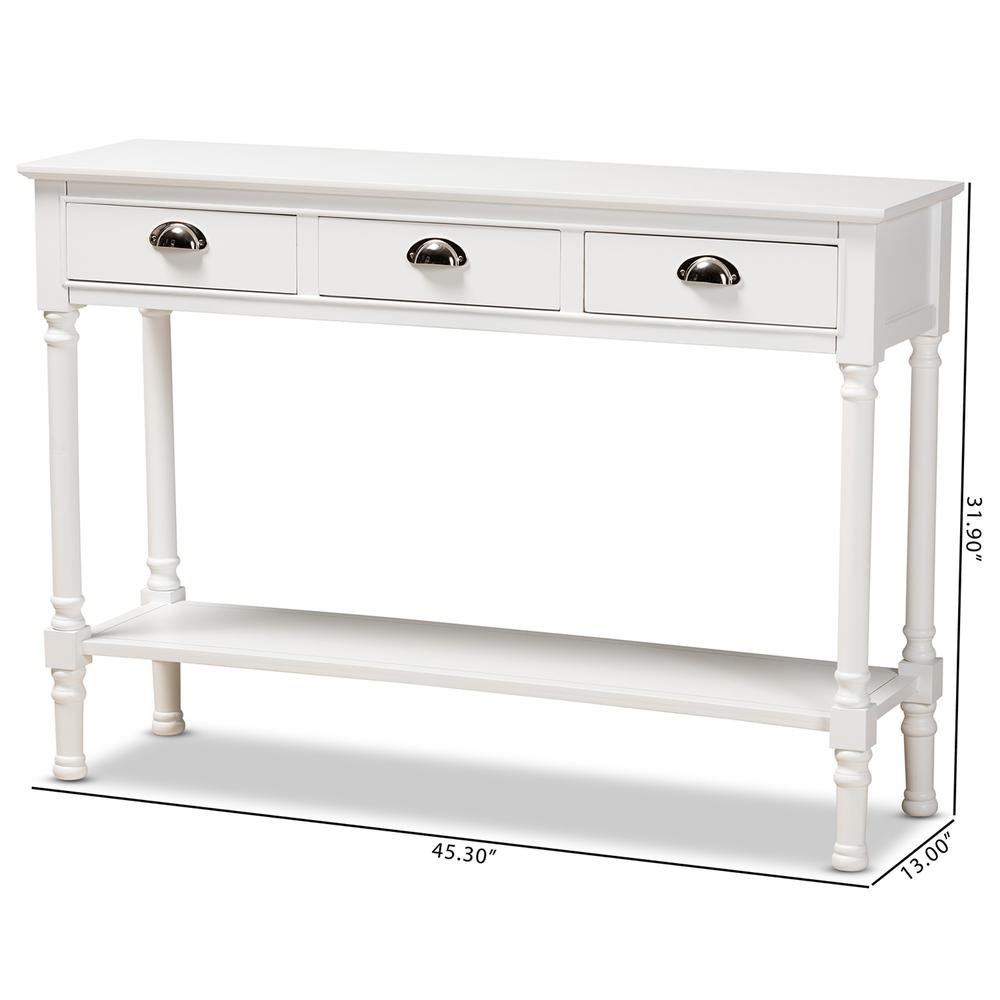 Garvey French Provincial White Finished Wood 3-Drawer Entryway Console Table. Picture 18