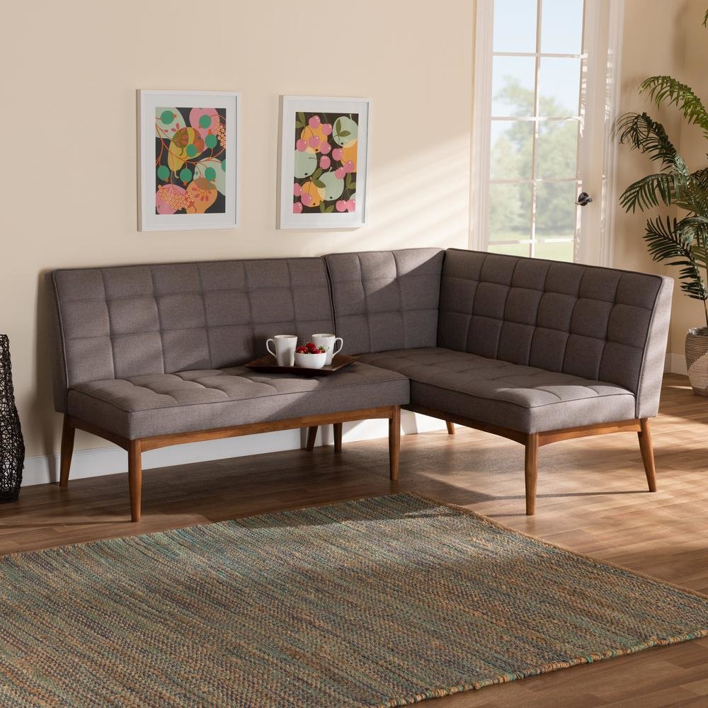 Walnut Brown Finished Wood 2-Piece Dining Nook Banquette Set. Picture 14