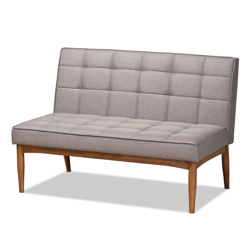 Grey Fabric Upholstered and Walnut Brown Finished Wood 3-Piece Dining Nook Set. Picture 12