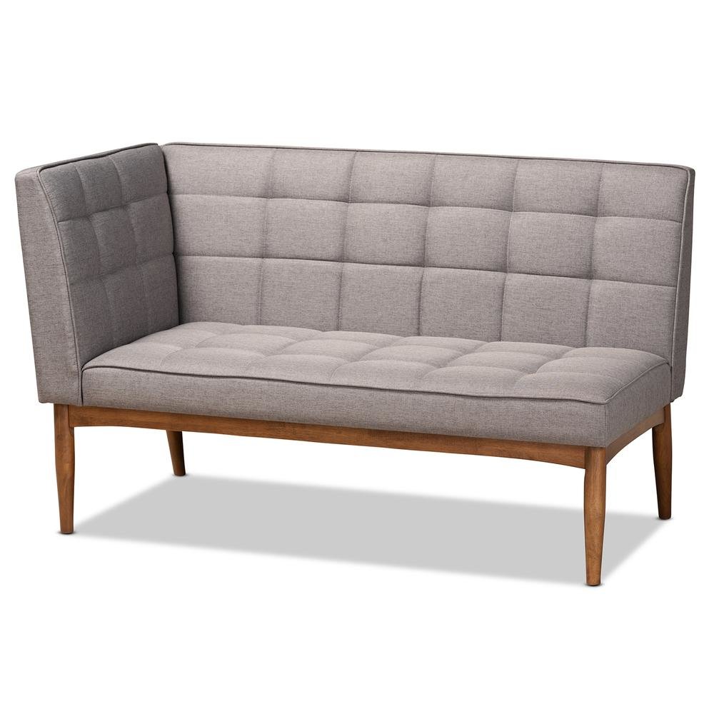 Grey Fabric Upholstered and Walnut Brown Finished Wood 3-Piece Dining Nook Set. Picture 13