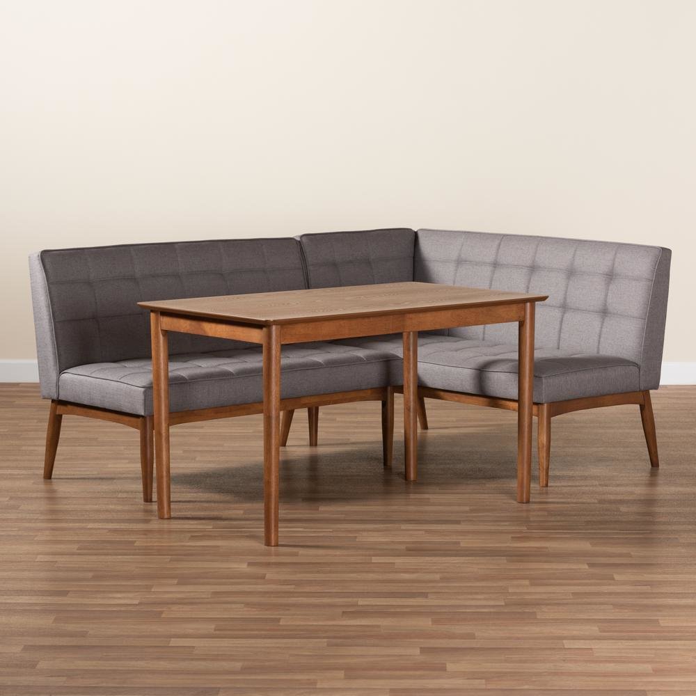 Grey Fabric Upholstered and Walnut Brown Finished Wood 3-Piece Dining Nook Set. Picture 19
