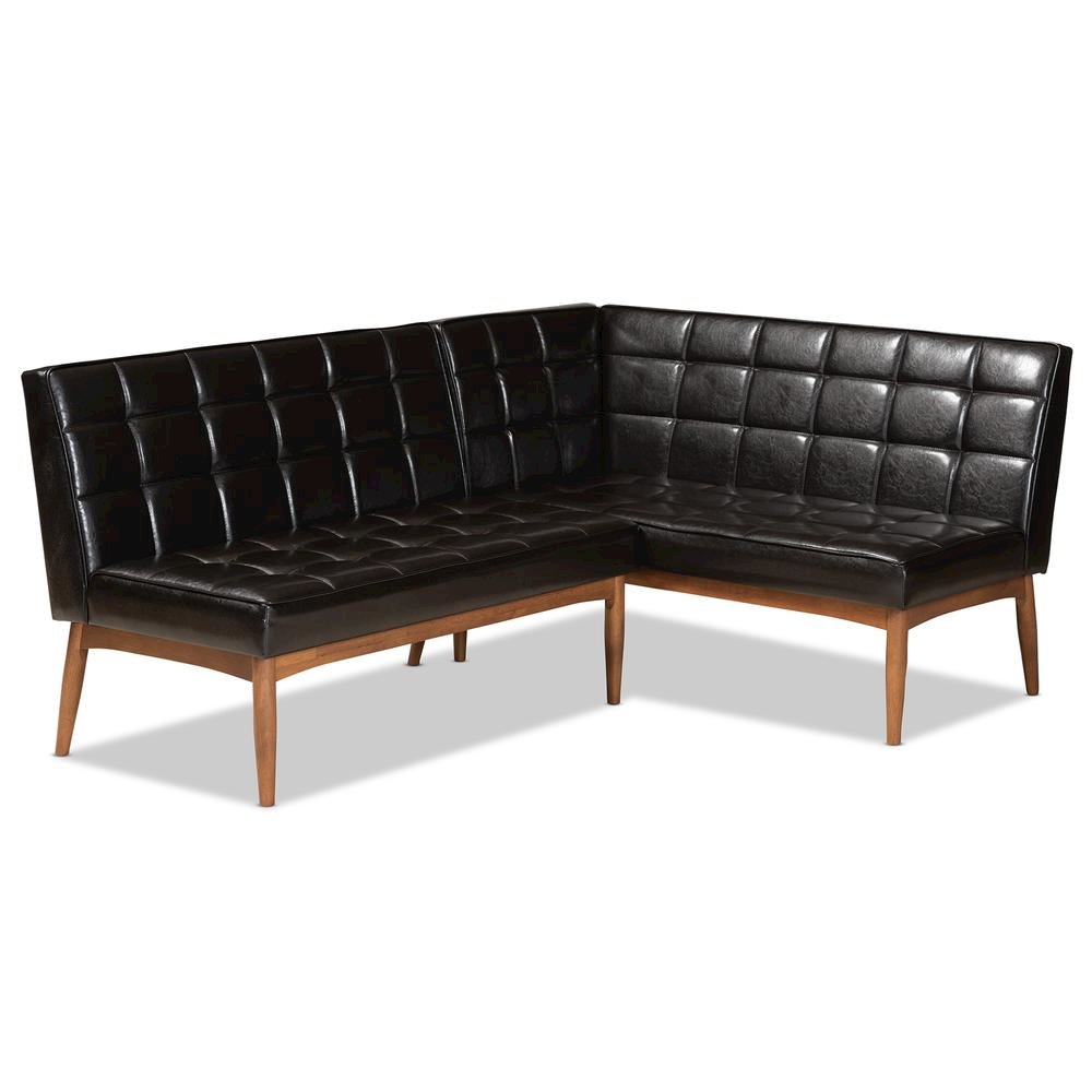 Leather Upholstered Walnut Brown Finished Wood 2-Piece Dining Nook Banquette Set. Picture 9
